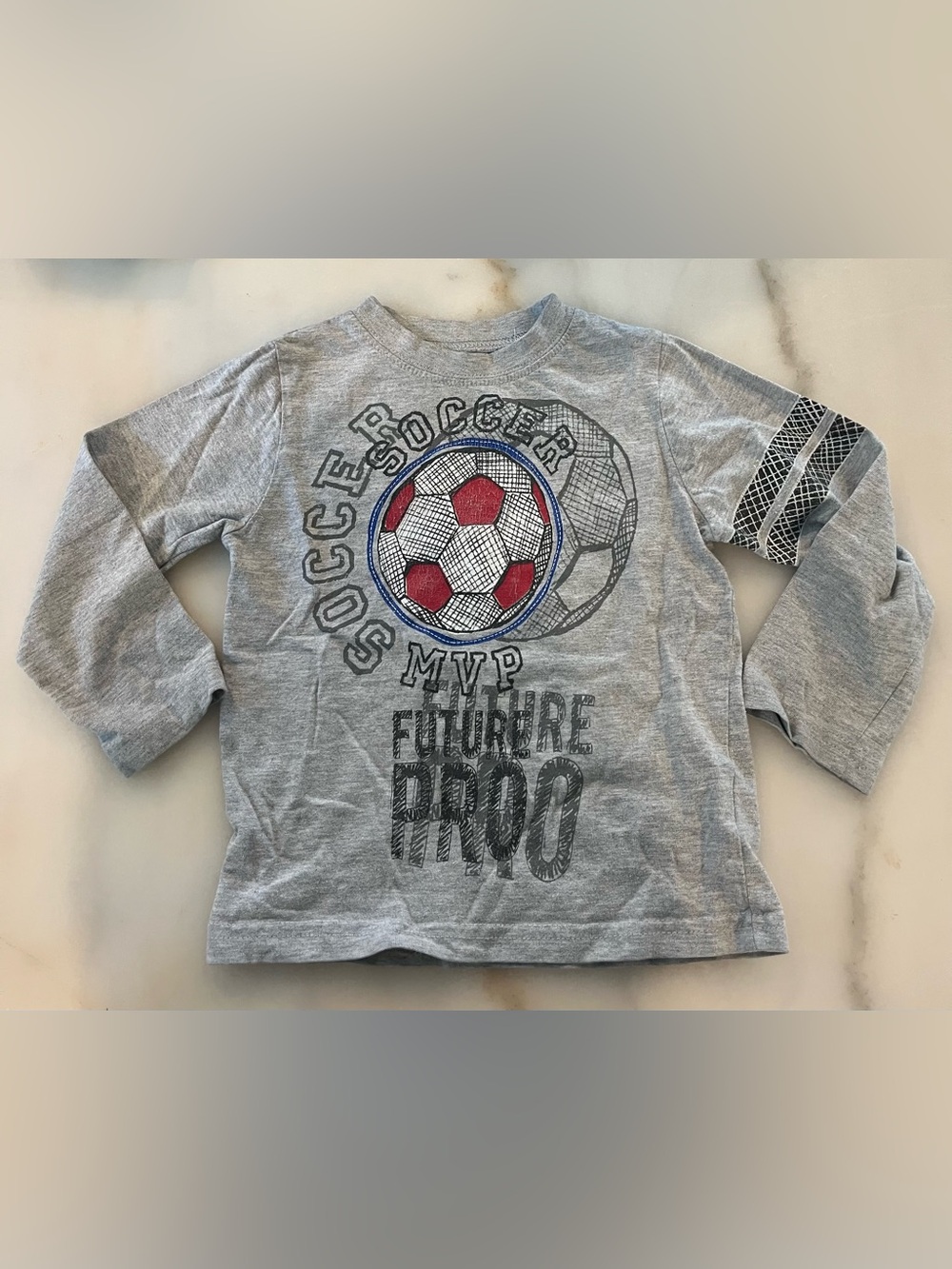 okie dokie Gray Long-Sleeve Soccer MVP Tee with Red & Blue Accents